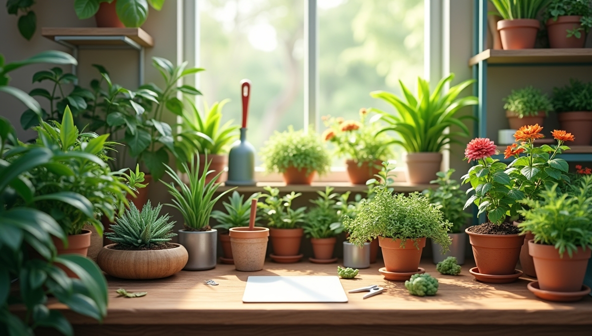 Verzorging en werkruimte met planten
